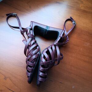 NWT Women's Burgundy Wine Leather Ankle Strappy Sandals